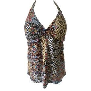 Mossimo Geometric Tribal Aztec Mediterranean Print Tankini Halter Swim Top S